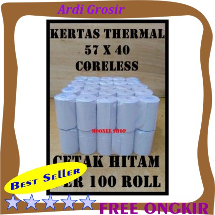 

Kertas Thermal 57 X 40 - 57x40 - 58 x 40 - 58x40 MM Printer Bluetooth Kasir per 100 Roll Polos