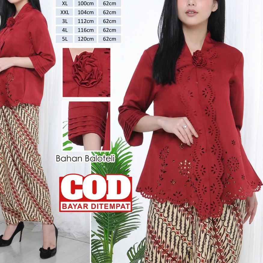 Atasan Kebaya Encim Modern Warna Merah Maroon / Kebaya Wisuda Elegan / Kebaya Moderen Merah Marun Ju