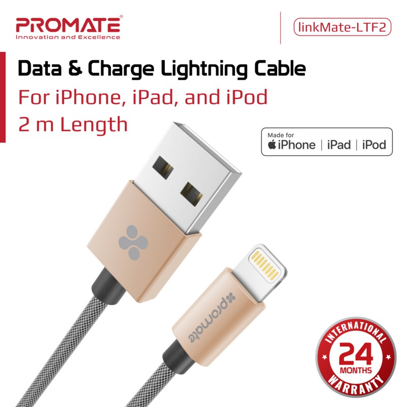 Promate Kabel Data Charger iPhone 2 meter - linkMate-LTF2