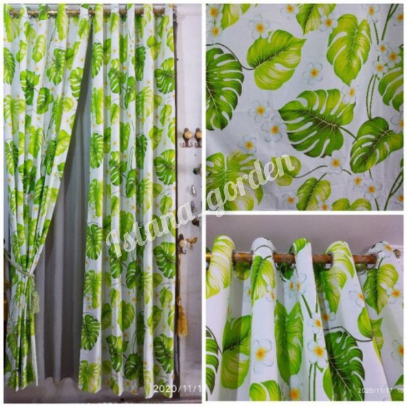 Gorden Daun Monstera L.120×T.200 cm. Gorden Karakter Minimalis Jendela Anak, Gorden Katun Original