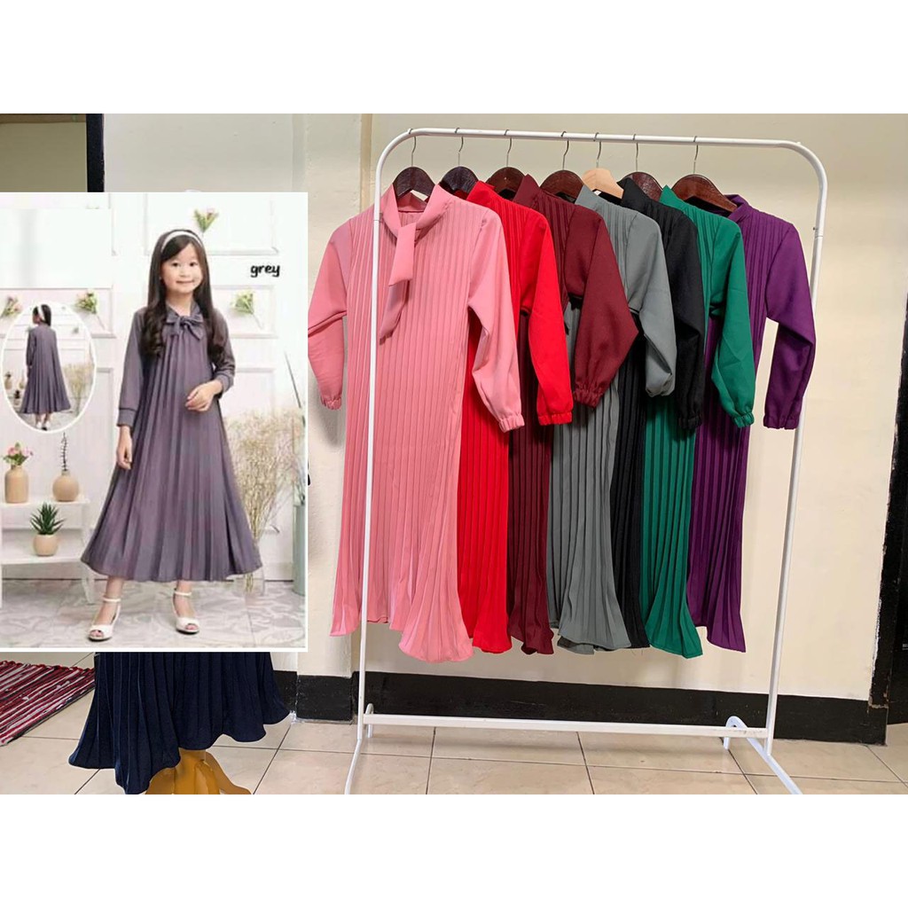 GAMIS PLISKET ANAK MOSCREPE MAXY DRESS PLISKET PRISKET PLEATED LONGDRESS MAXI LEBARAN 8 WARNA