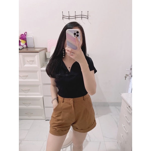 Croptop knit kerah modelano | atasan knit kerah | atasan crop rajut kerah polos | top import | korean fashion wanita | aquarius boutique89