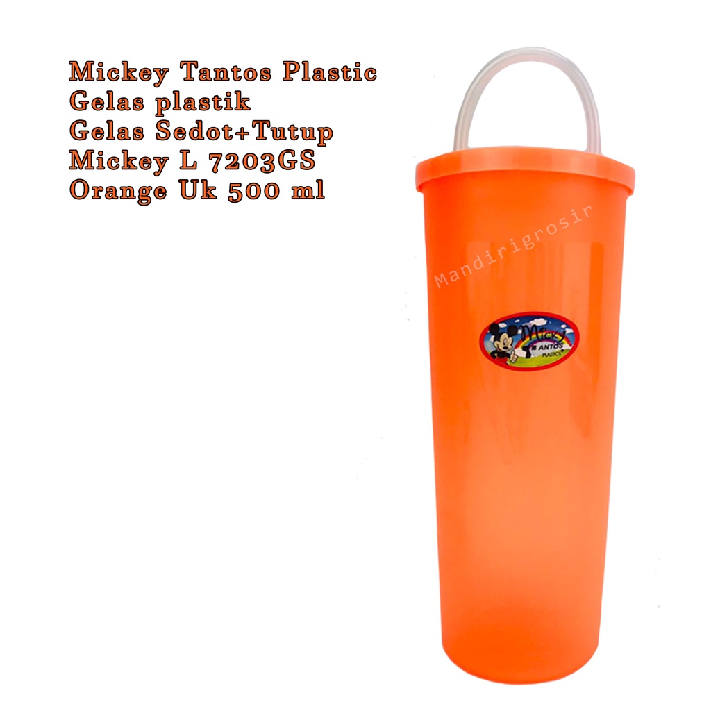 Gelas Sedot+Tutup Mickey L 7203GS * Gelas plastik * orange * 500 ml