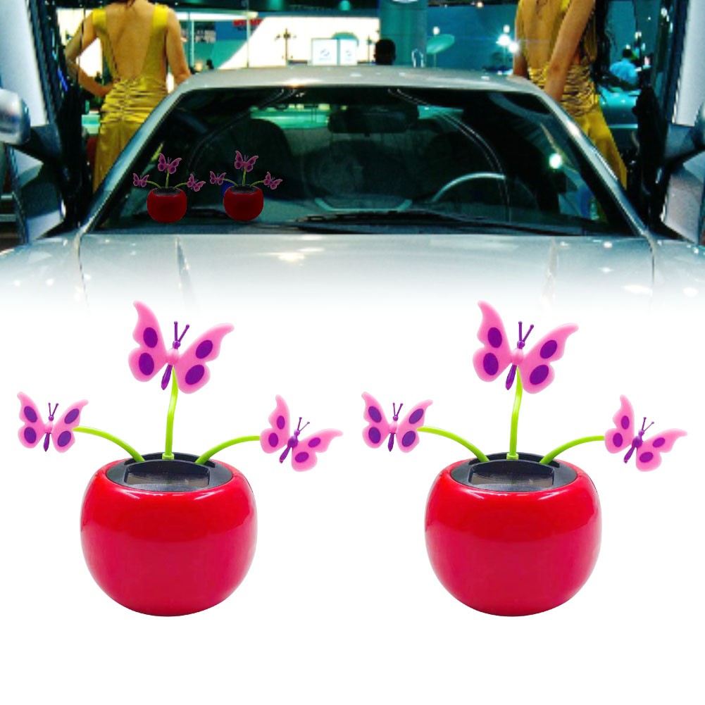 Suppmodel Creative Plastic Solar Power Flower Car Ornament Flip Flap Pot Swing