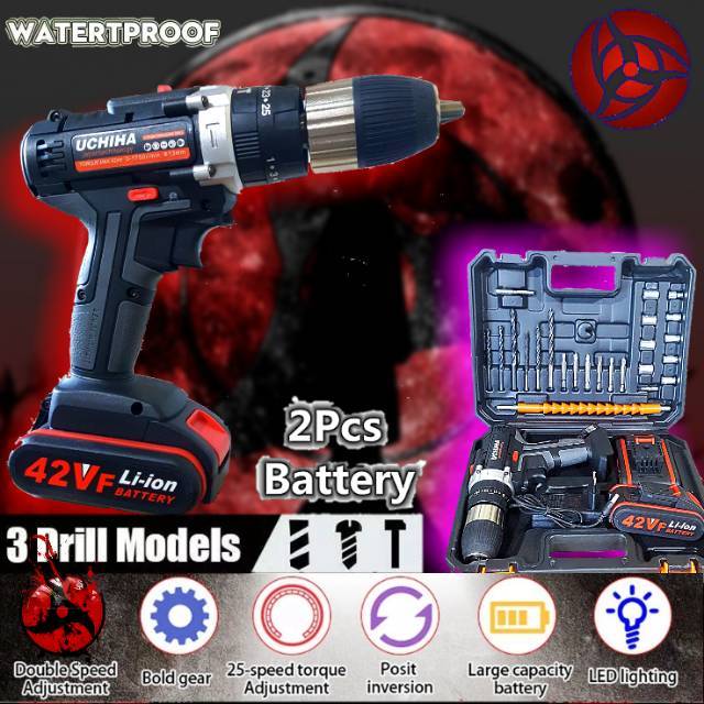 mesin bor baterai 20v cordless elektrik drill besi baja kayu tembok asli uchiha japan