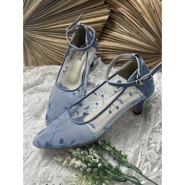 sepatu wanita kelia tali iceblue 5cm lancip