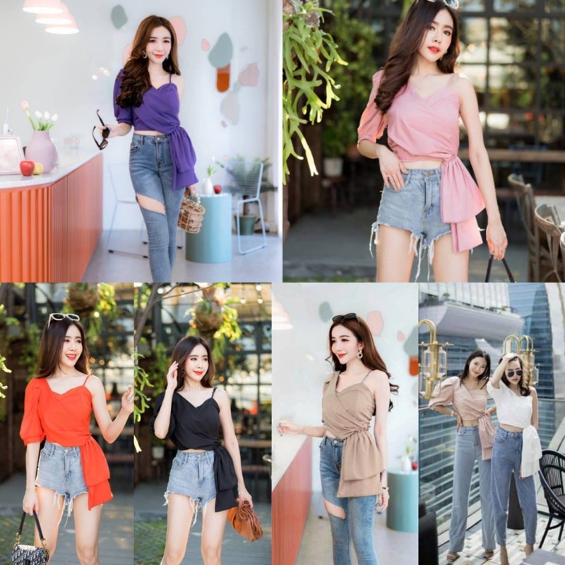 top oneshoulder bkk fashion.oneshoulder top Bkk import best seller.croptop oneshoulder bkk wanita import katun bkk