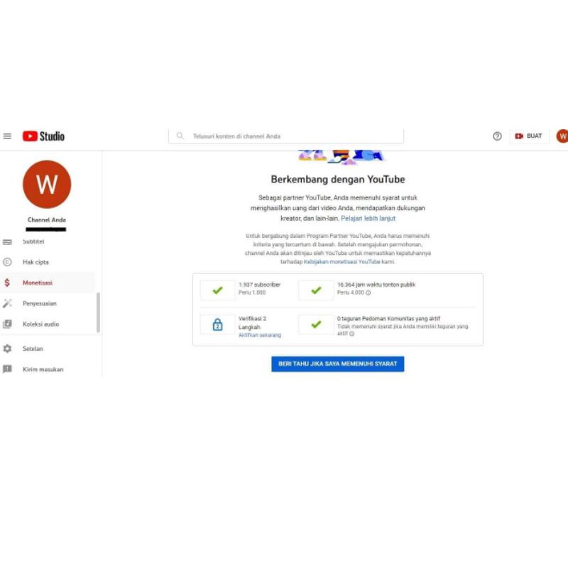 channel youtube 5.000 subscribe monetisasi pin