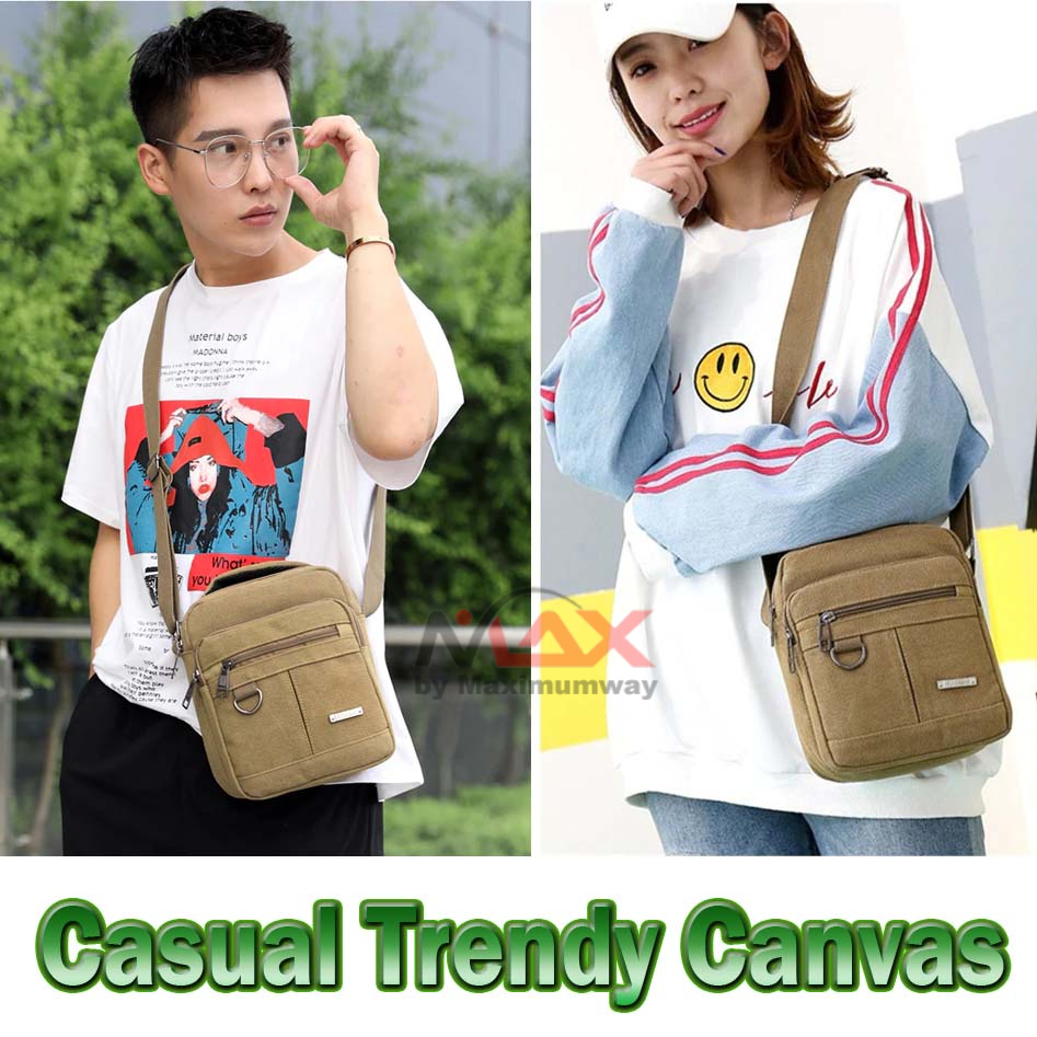 PUANTI Tas Selempang Import Pria &amp; Wanita bahan kanvas santai casual Shoulder Bag Canvas tas jalan jalan cewek &amp; cowok model korea Canvas Shoulder Bag Men's New Korean Style Canvas Messenger Bag Outdoor Leisure Travel Portable Single-Shoulder Bag