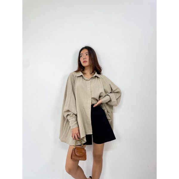 Kemeja Oversize Wanita - Kemeja Linen Atasan Wanita - Dami Oversized Shirt Cream