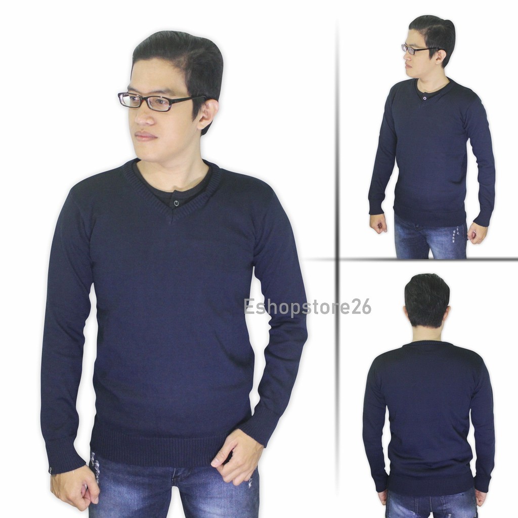 Sweater Rajut Vneck pria Greenlight - Jaket rajut pria v neck - Hitam