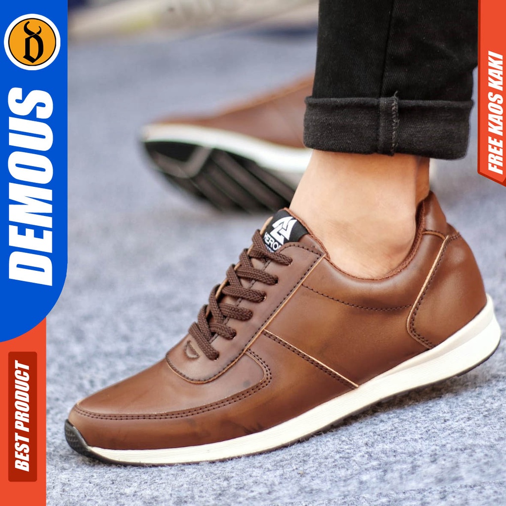 Sepatu Kasual Pria Sneakers Casual Kerja Kulit Pu Gaya Sporty Hitam Coklat Prey