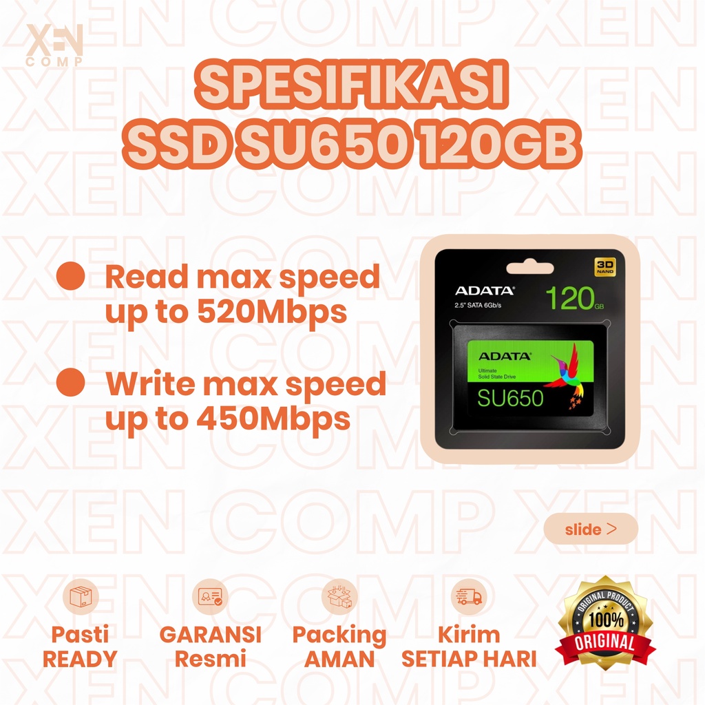 SSD Adata 3DNand 120Gb SU650 SATA 3Tahun Garansi Resmi