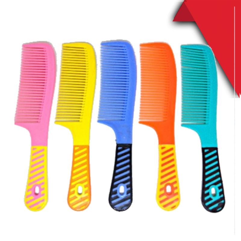 Sisir warna cantik gagang bergaris grosir (12pcs)