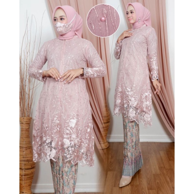 kebaya tunik busui friendly / tunik tulle busui/ stelan kebaya modern-Rosegold