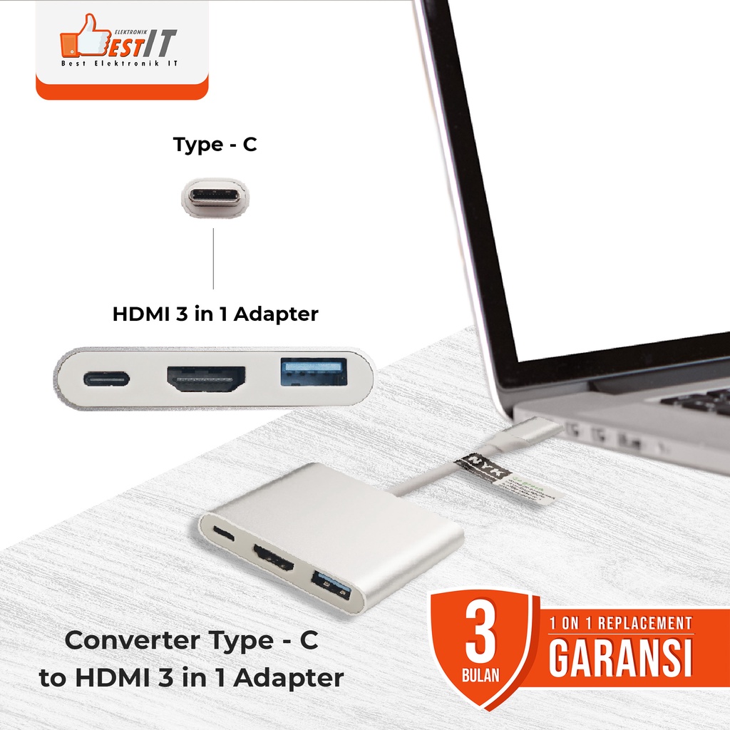 Converter Adapter 3 in 1 USB 3.0 Type C to HDMI 4K NYK