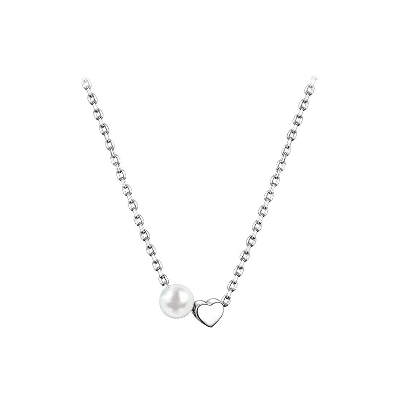 Kalung Rantai Pendek Aksen Mutiara Bentuk Hati Mini Gaya Korea Untuk Wanita