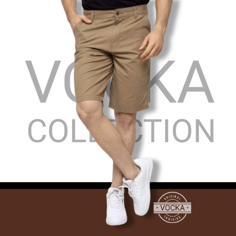 Celana Pendek Chino Pria Catton Stretch Slim Fit Premium Vocka