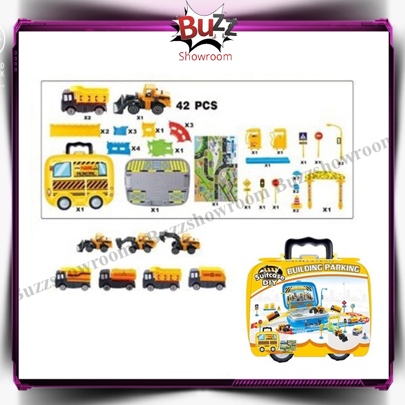 Building Parking Diy Suitcase Play Set Mainan Anak Mobil Construction