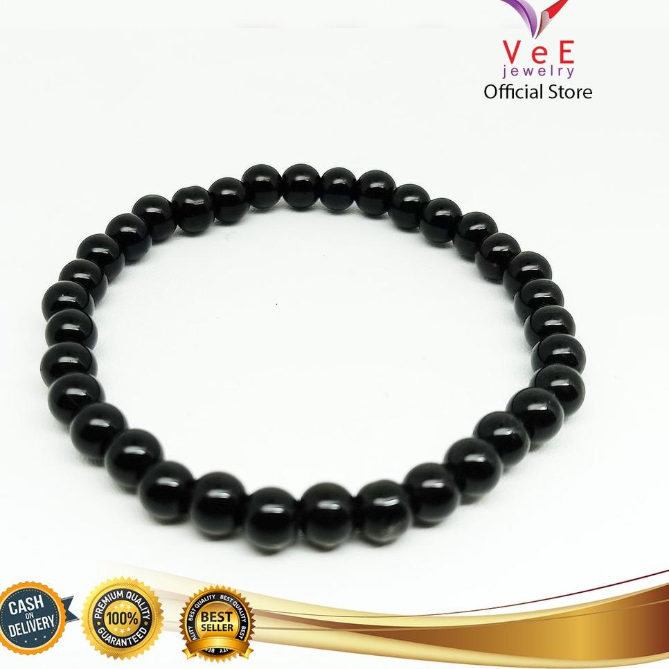 Terbaik Gelang Batu Giok China Asli Hitam 6mm - VeE Gelang Pria Wanita Terapi Kesehatan