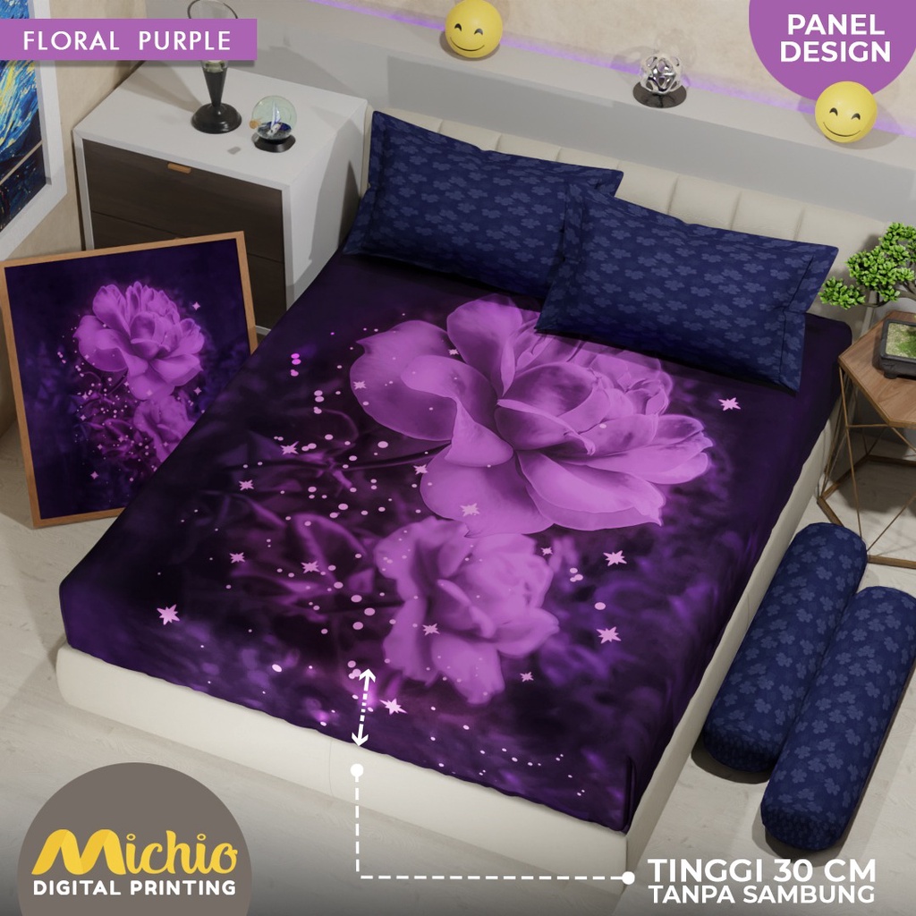 SPREI PANEL MICHIO TINGGI 30 180X200X30, 160X200X30 DAN 120X200X30 FLORAL PURPLE