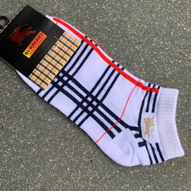 Kaos Kaki Pria Motif Burberry Check Putih Import