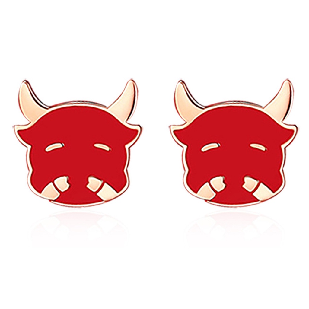 Hu Hu Hu Hu Hu Alat Bantu Pasang Kacamata♡ 1 Pasang Anting Stud Desain Sapi Warna Merah Gaya China Untuk Wanita