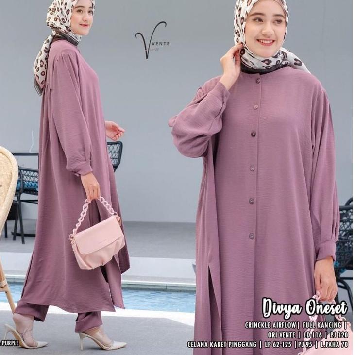 Tren Terbaru divya one set tunik vente long tunik import crinke setelan tunik dan celana baju setela
