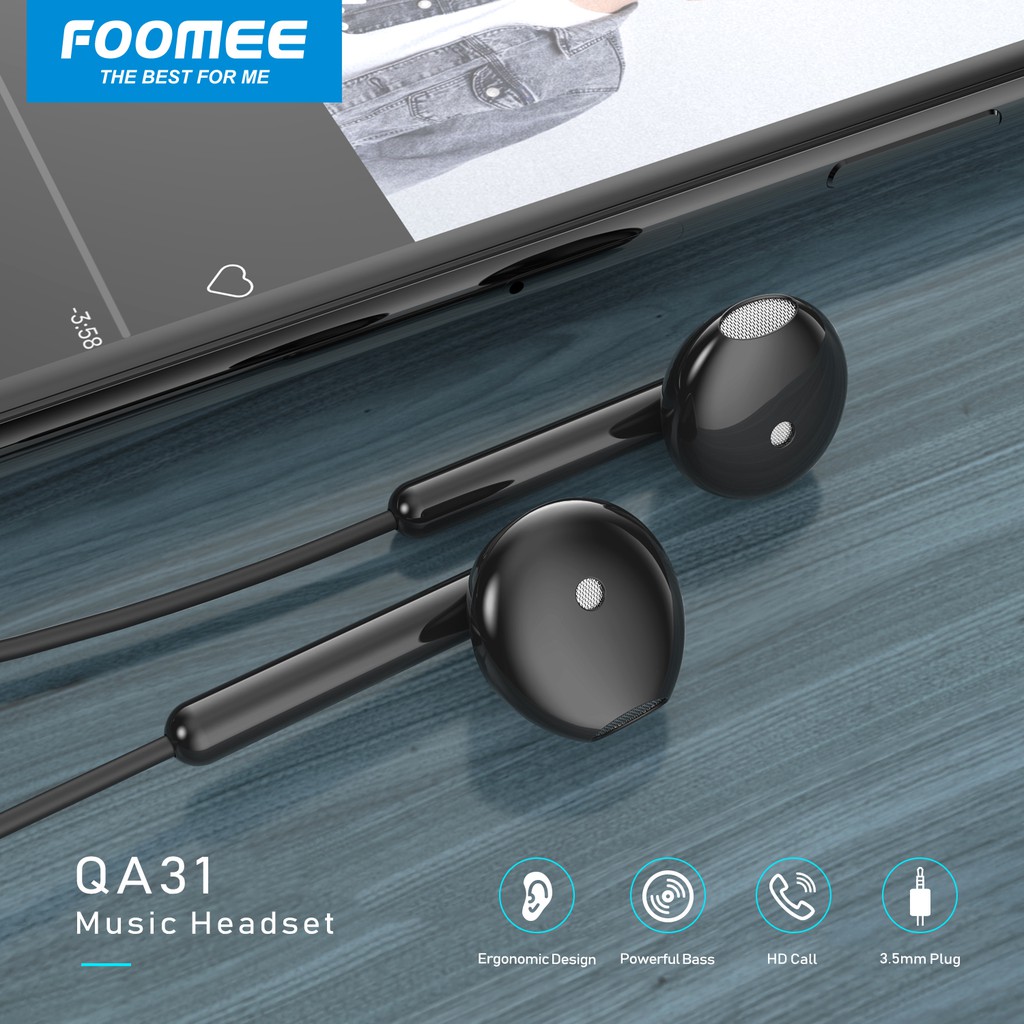 FOOMEE QA31 Headset Hifi Sound Earphone Handsfree With Mic jack 3.5mm