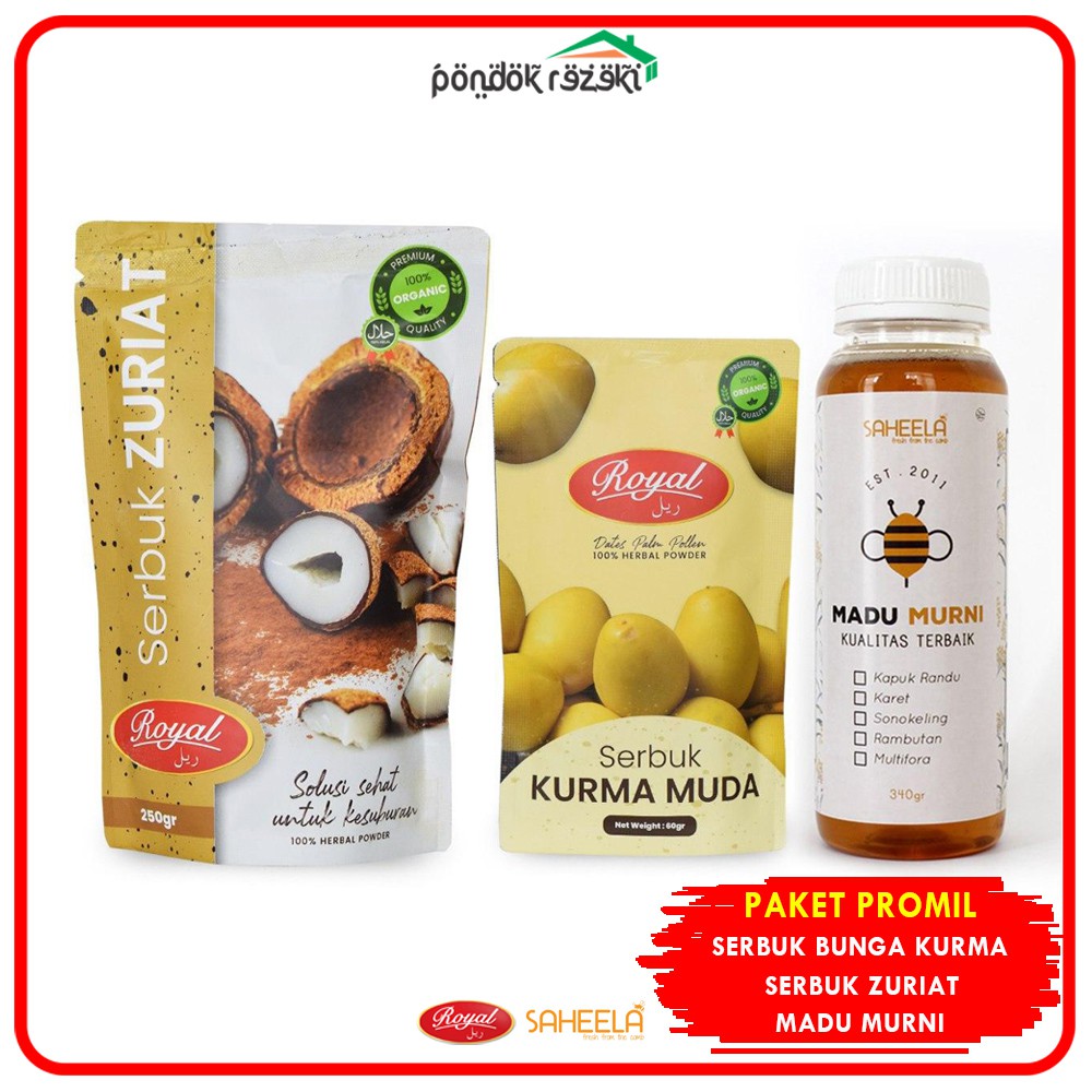 

Paket Promil Serbuk Zuriat 250 gram & Serbuk Kurma Muda 60 gram + Madu Murni 340 gram