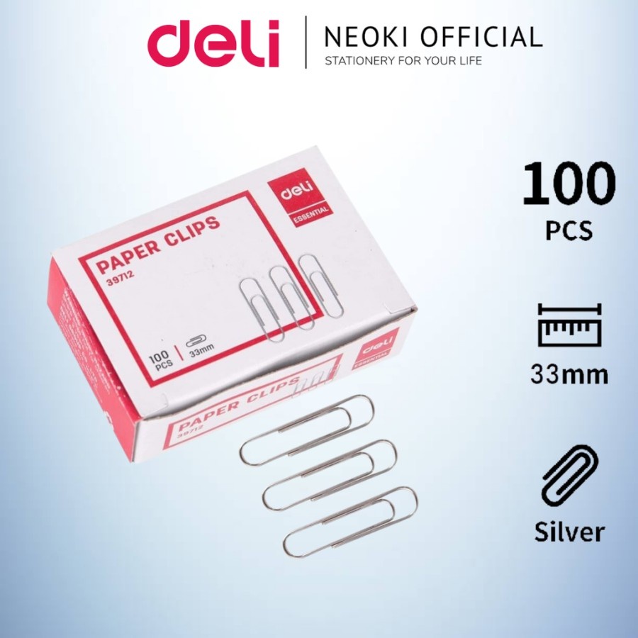 

Deli Paper Clip Penjepit Kertas Serbaguna Klip Kertas Alat Kantor Kertas Klip Isi 100pcs Size 33mm