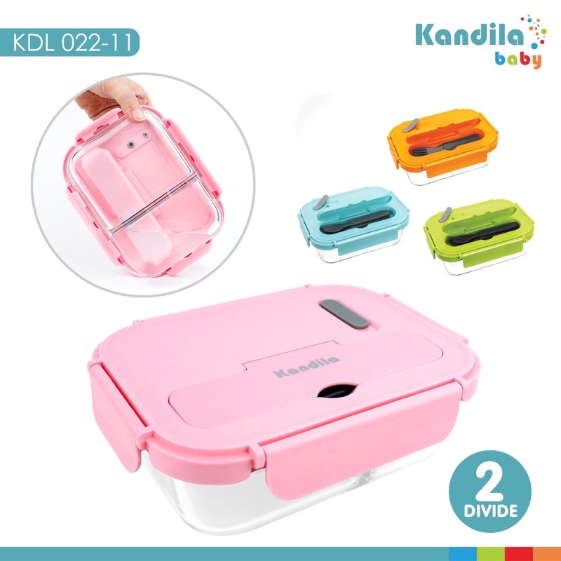 Kandila Baby KDL022-11 KDL022-12 Glass Lunch Box 2Divide - 3 Divide / Kotak Makan Kaca 2 Sekat Dan 3 Sekat - LunchBox 840ml - 850ml