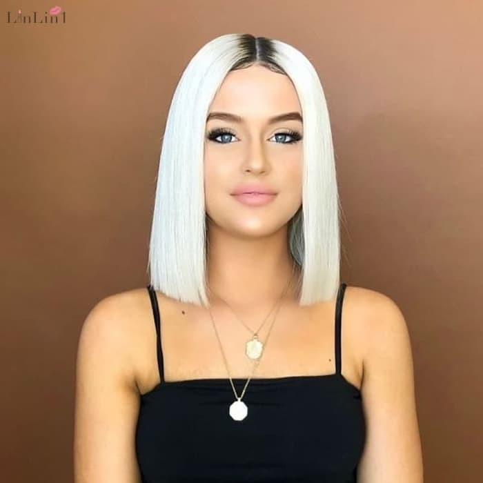 Wig putih silver grey pirang kardashian jenner rambut palsu premium