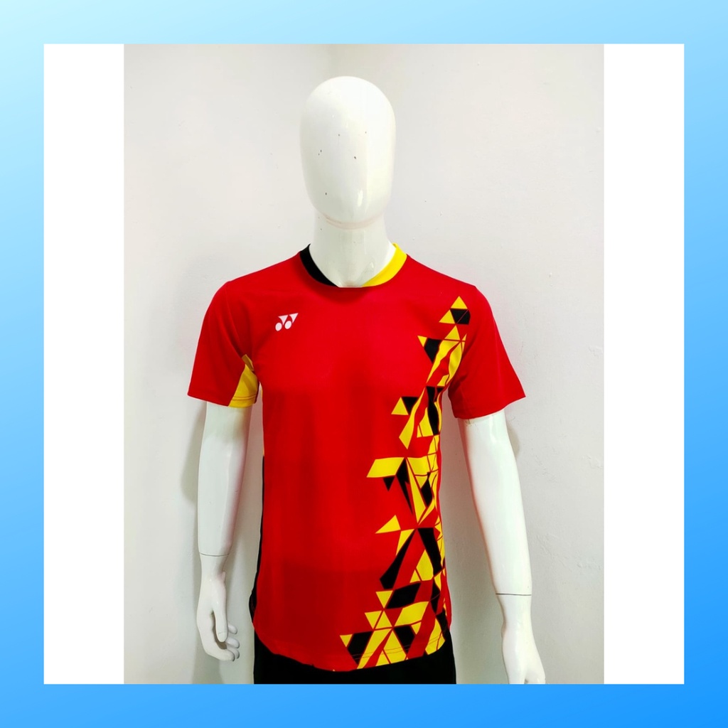 Kaos bulutangkis pria baju badminton atasan olahraga jersy wanita dewasa t-shirt outfit seragam kostum jersey casual suit pakaian jarsey oblong apparel sports jersi sudirman thomas uber cup bulu tangkis Y173 merah polos