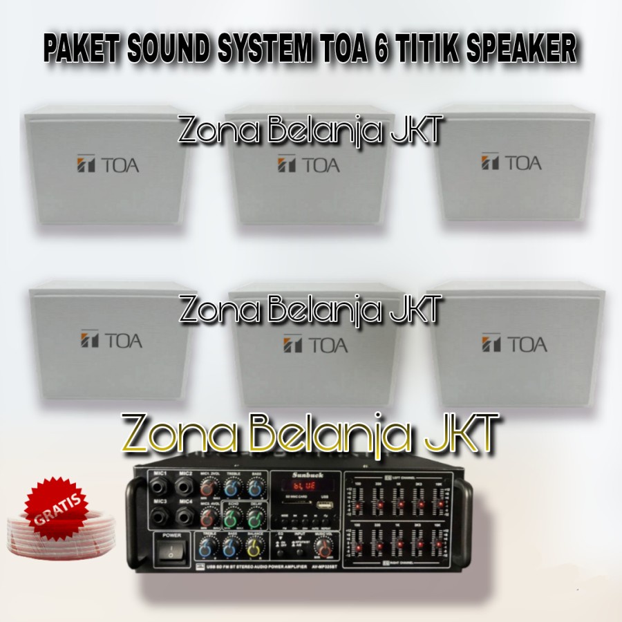 PAKET SOUND SYSTEM TOA BOX 6 SPEAKER CAFE RESTO KLINIK PANGGILAN AMPLI USB BLUETOOTH (M-2)