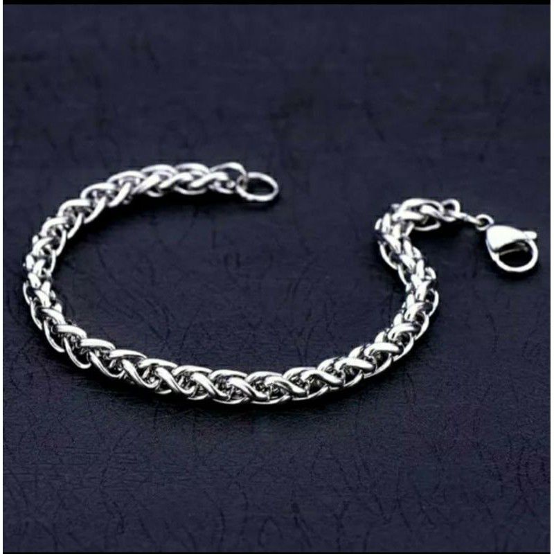 GELANG TITANIUM SILVER PRIA WANITA STAINLEES STEEL BAJA ANTI KARAT DAN TIDAK MUDAH LUNTUR MODEL