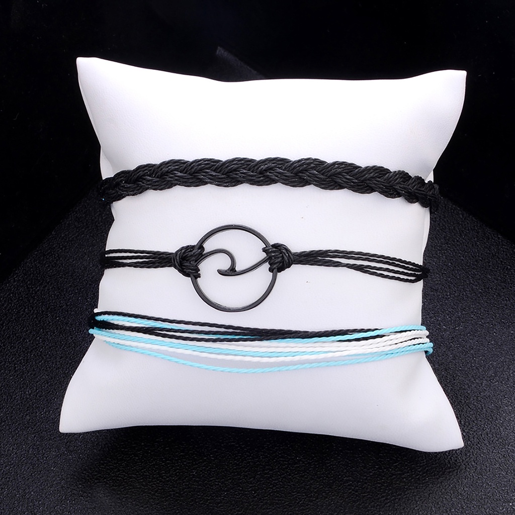 3pcs / Set Gelang Tali Kepang Multilayer Gaya Bohemia Untuk Kencan