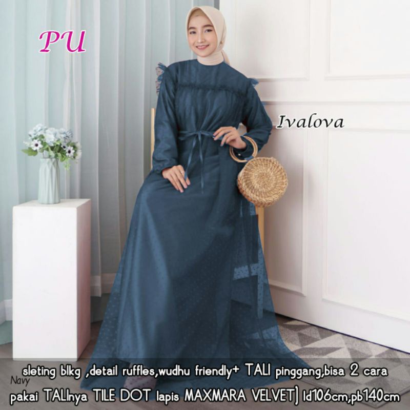 gamis tile dot mewah gamis pesta muslim dress kondangan ivalova maxy