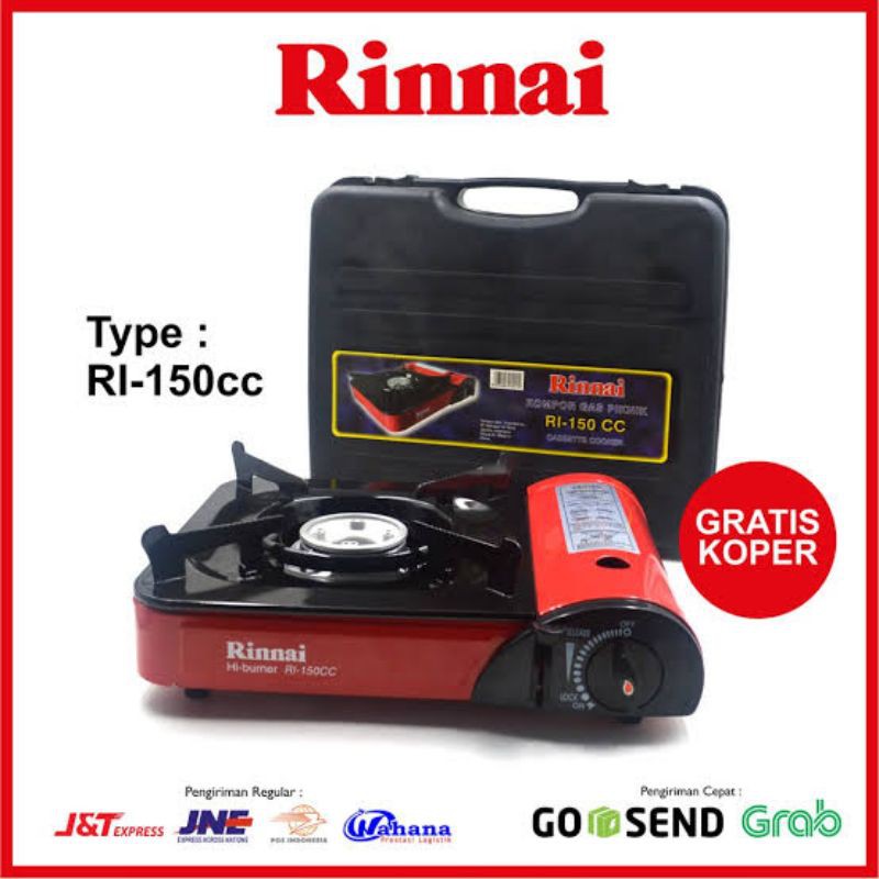 RINNAI KOMPOR GAS PORTABLE PORTABEL RI 150 CC GAS PAKAI KALENG BAHAN STAINLESS STEEL API BIRU DAPAT KOPER