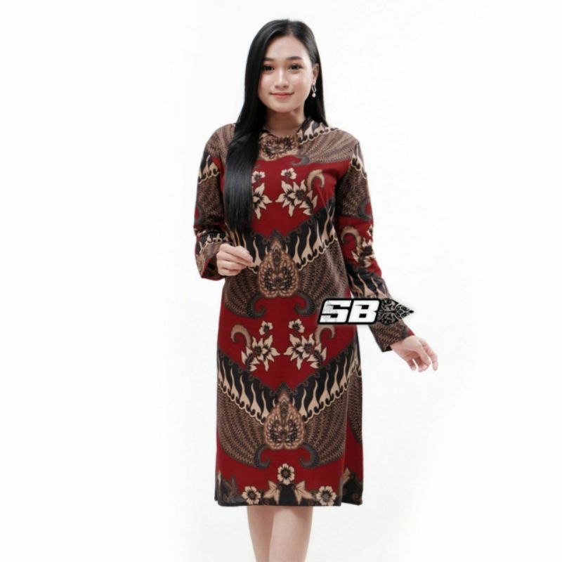 tey-17 Batik wanita ASJ SA HRB026 Kenongo Kemeja Tosca Pendek-tunik keris merah