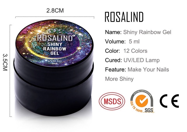 ROSALIND Shiny rainbow gel 5ml RECOMMENDED glitter gel polish painting glitter pot nail art