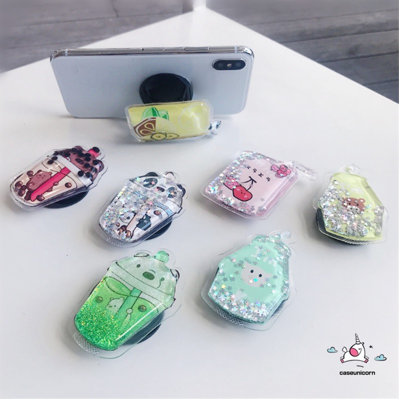 Squishy 3D Quicksand Holder Liquid Phone Holder Stand Desk Adjusttable Folding Bracket Popsocket for All Smartphone Cartoon Cute Phone Stand We Bare Bears Drink Bottle