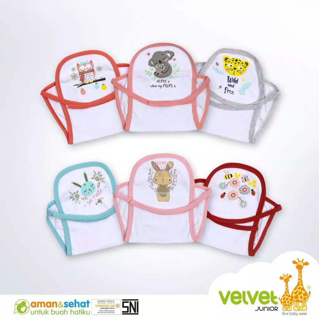 Velvet Junior Popok Mono Print  / Popok Bayi Newborn/Popok Kain Newborn  (6pc)