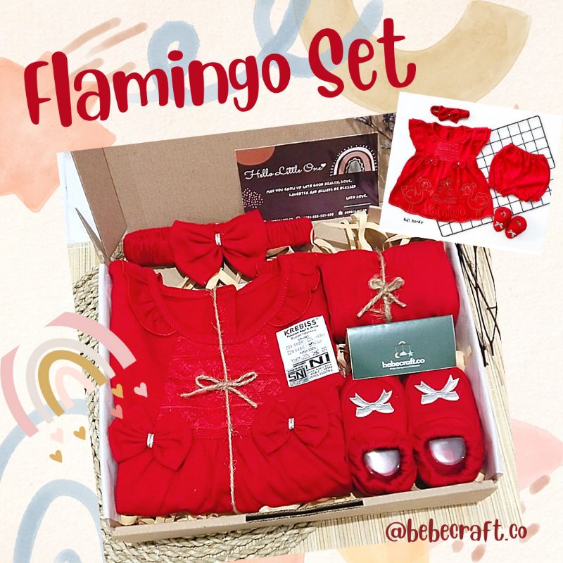 bebecraft - CANDY Baby Gift Set Hampers Baby Semarang Set Bayi Newborn Kado Lahiran Semarang Baju Bayi Premium-Flamingo Red