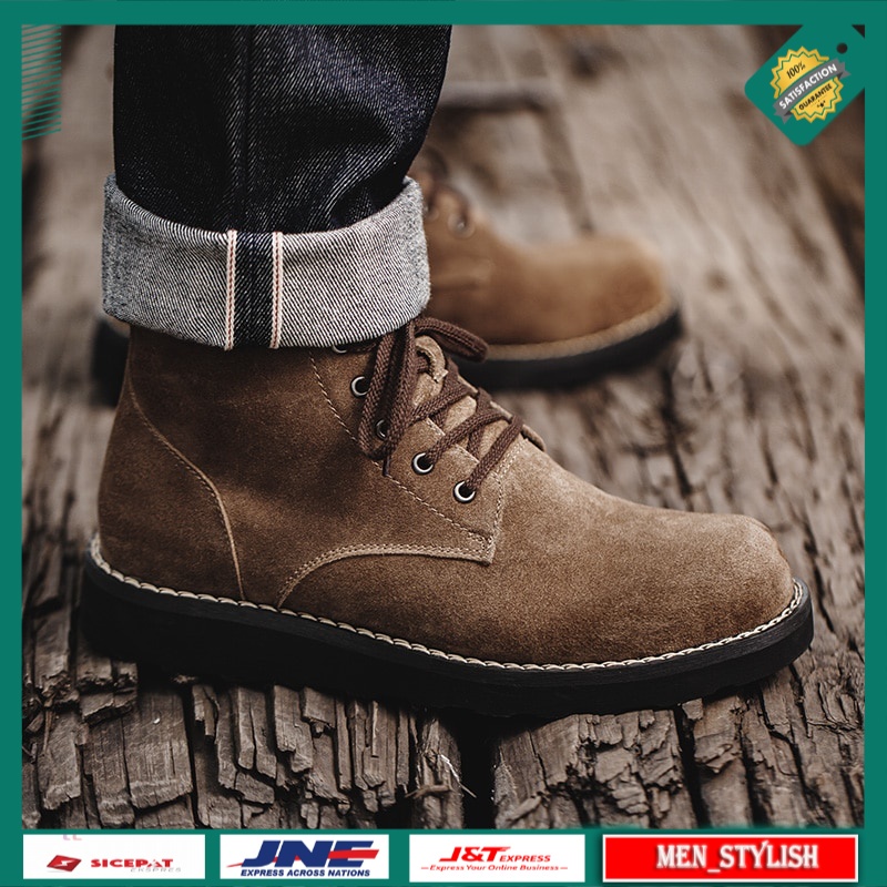 Sepatu Pria Boot Casual Maden Men Genuine Leather Safety Cow Suede Shoes Winter Worker Boots Mid-top