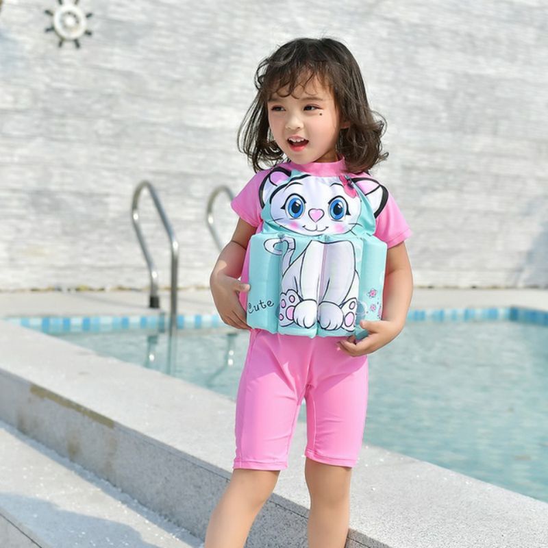 BAJU RENANG PELAMPUNG FLOATING SWIMSUIT UNTUK ANAK CEWE MOTIF CAT ANAK USIA 1 SAMPAI 6 TAHUN