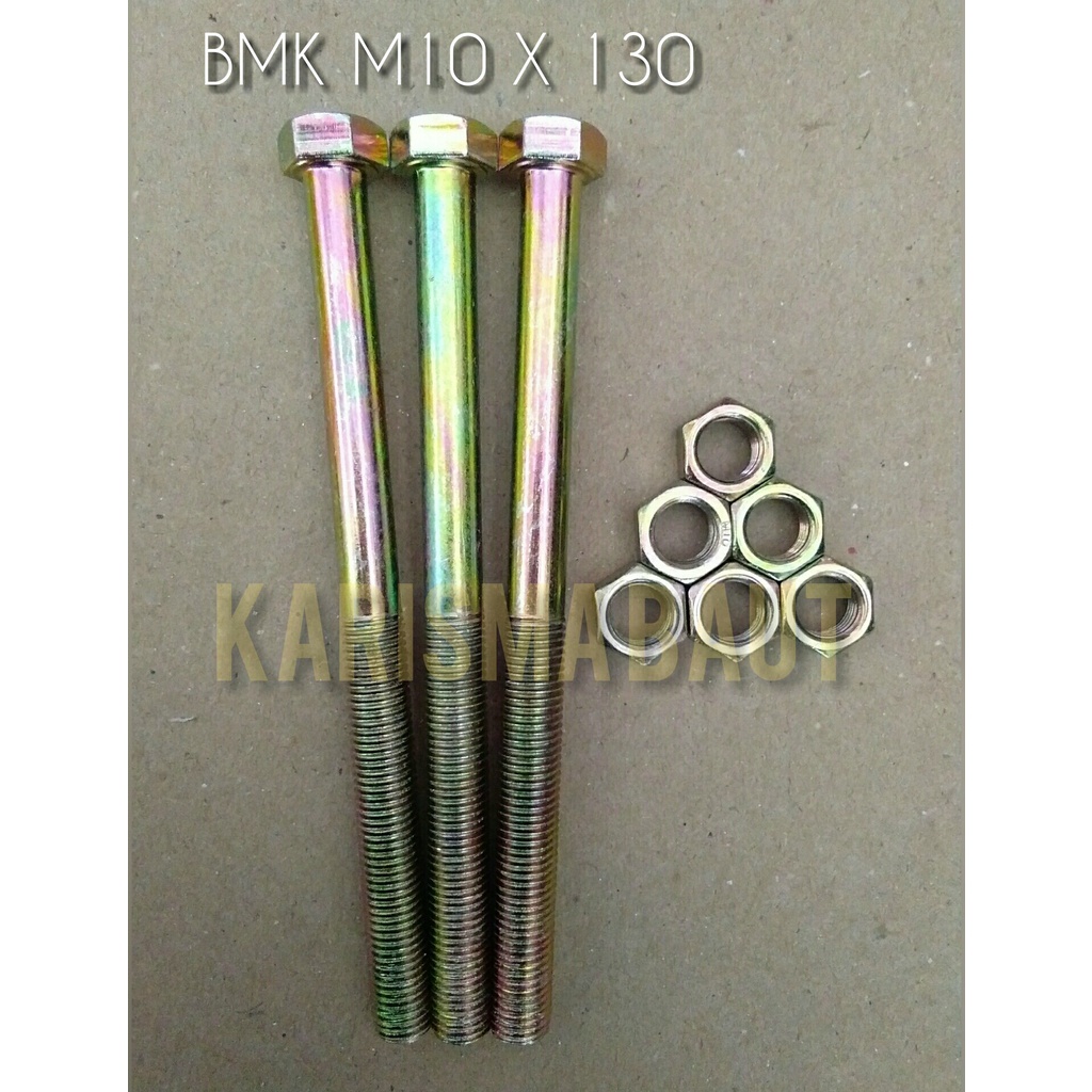 [1 set baut+mur] BMK M10X130 (Baut Mur Kuning M10 x130)