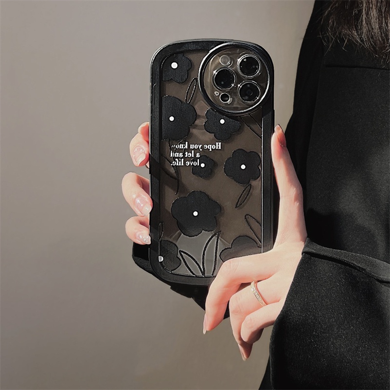 Soft Case iphone Compatible for iPhone 14 13 12 11 Pro Max X XR Xs Max SE 2020 iPhone 6 6s 7 8 Plus ins Black Tulip Flower Luxury Advanced Phone Case Four-corner Anti-fall Shockproof Phone Cover Casing