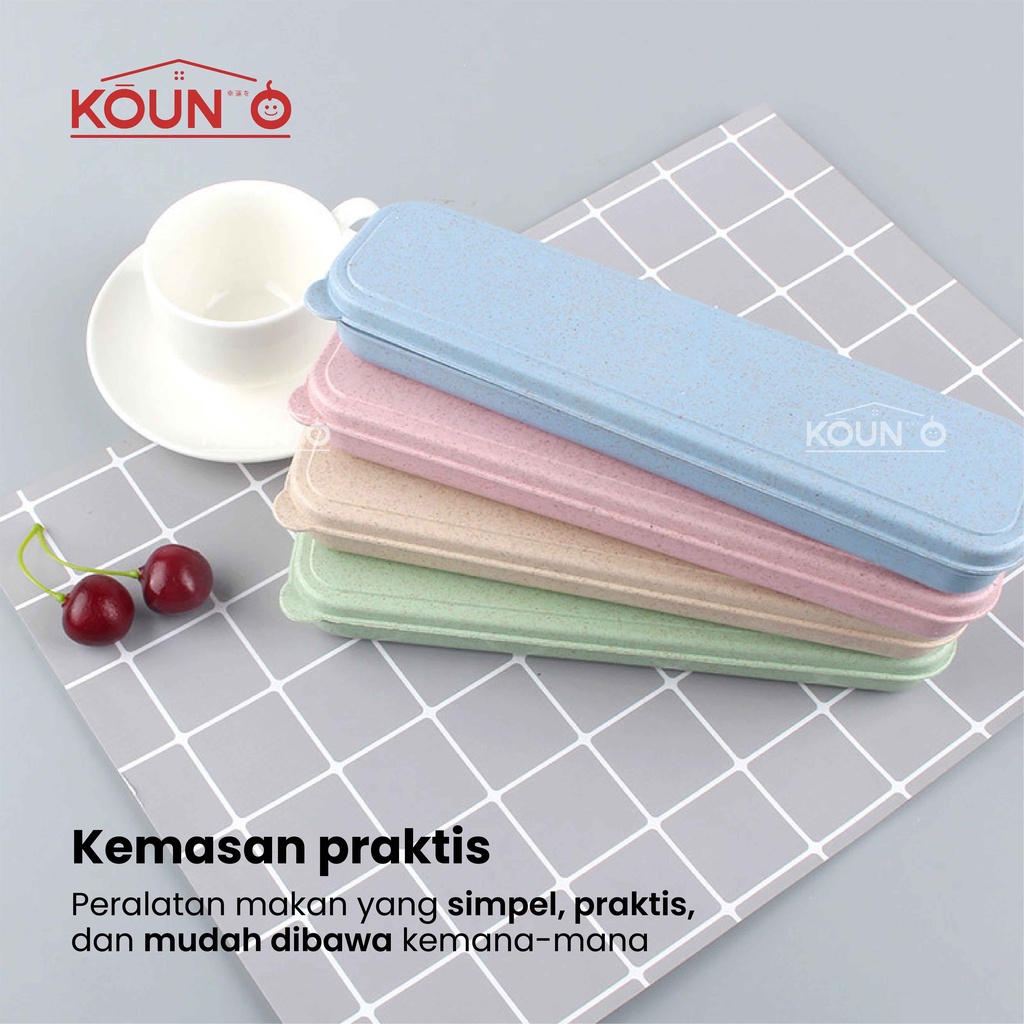 1 Set Alat Makan Sendok Garpu Sumpit + Box Plastik Jerami Wheat Straw Portable Travel Cutlery