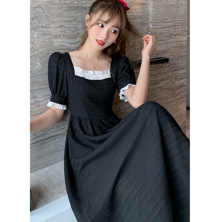 【Rozen】Basic French Style Black Midi Dress  R097